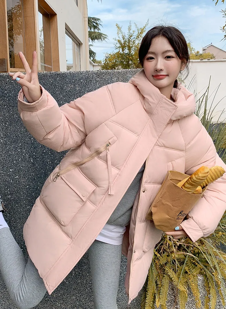 Quilted Thigh-Length Puffer Jacket for Women - Waterproof and Stain-Resistant