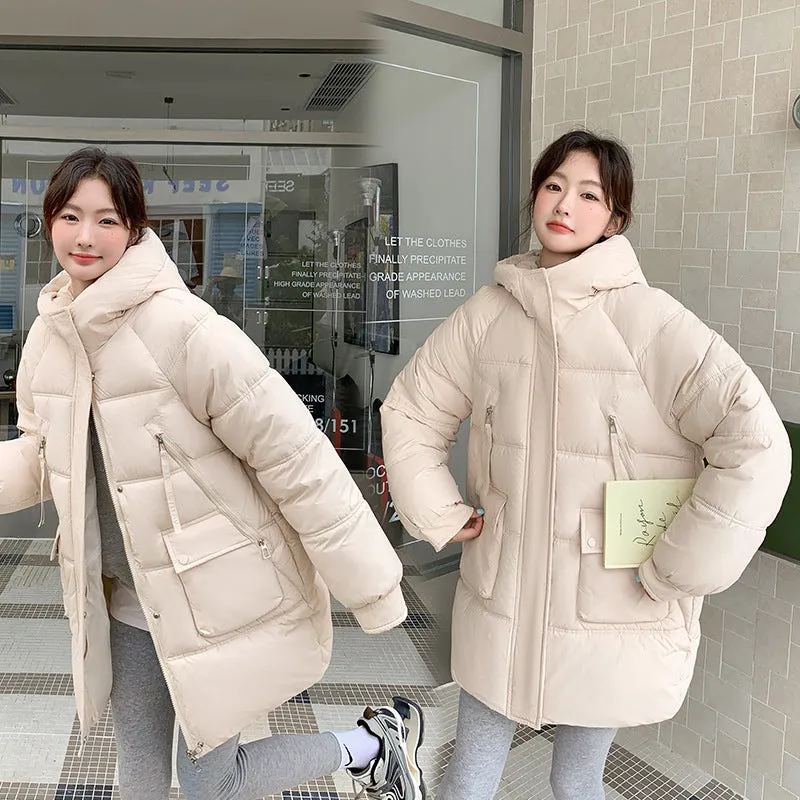 Quilted Thigh-Length Puffer Jacket for Women - Waterproof and Stain-Resistant