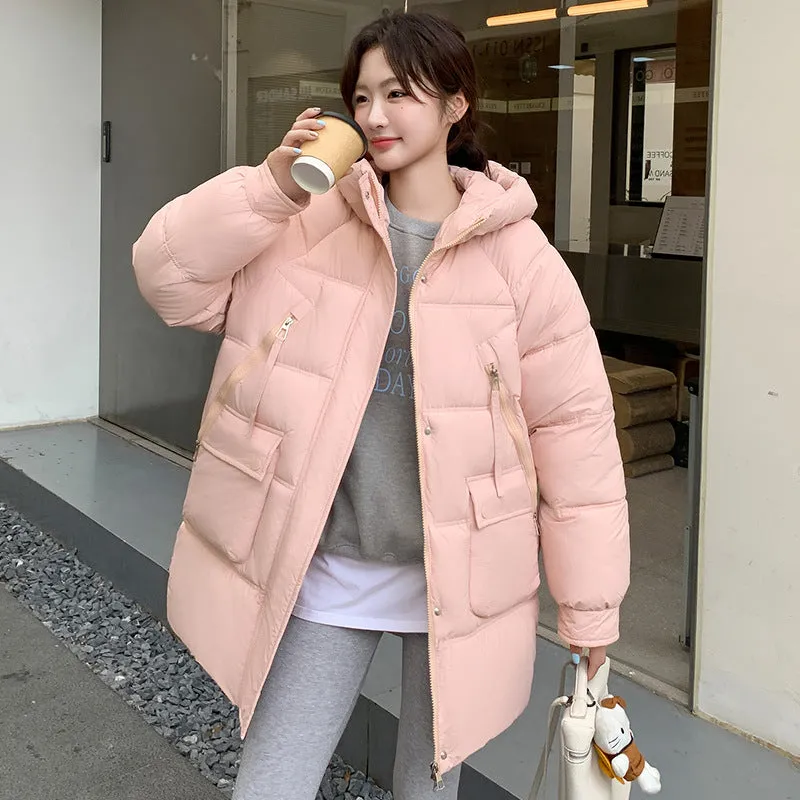 Quilted Thigh-Length Puffer Jacket for Women - Waterproof and Stain-Resistant