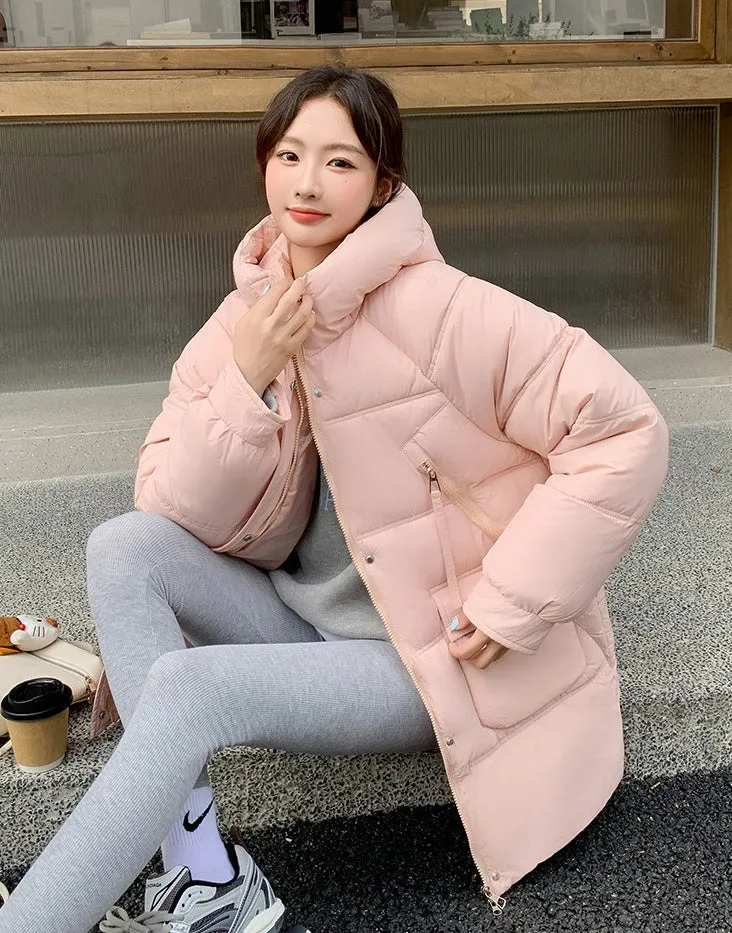 Quilted Thigh-Length Puffer Jacket for Women - Waterproof and Stain-Resistant