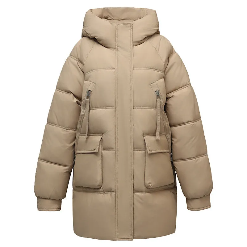 Quilted Thigh-Length Puffer Jacket for Women - Waterproof and Stain-Resistant