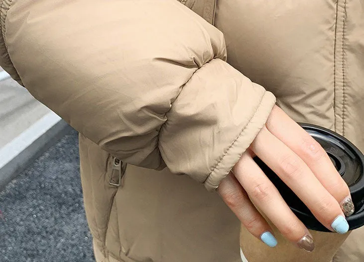 Quilted Thigh-Length Puffer Jacket for Women - Waterproof and Stain-Resistant