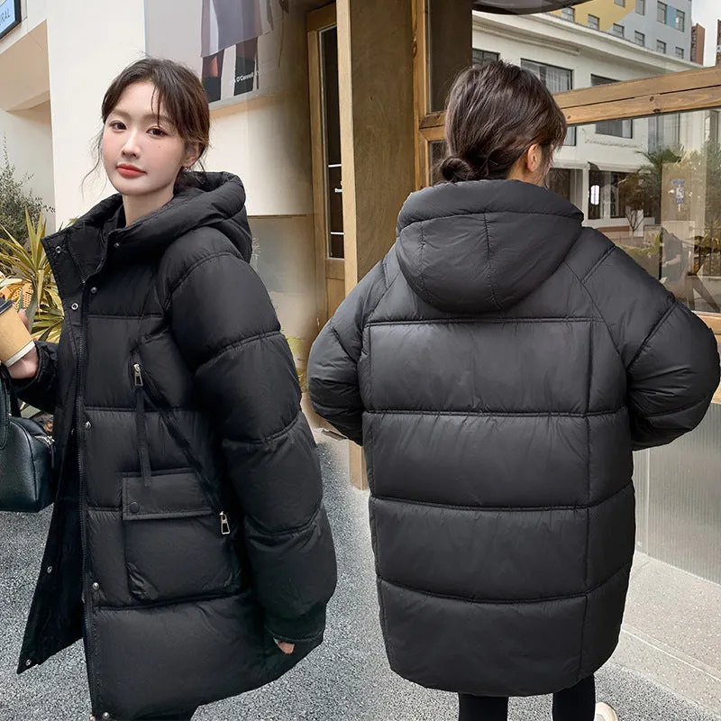 Quilted Thigh-Length Puffer Jacket for Women - Waterproof and Stain-Resistant