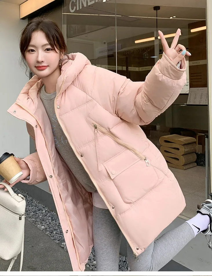 Quilted Thigh-Length Puffer Jacket for Women - Waterproof and Stain-Resistant