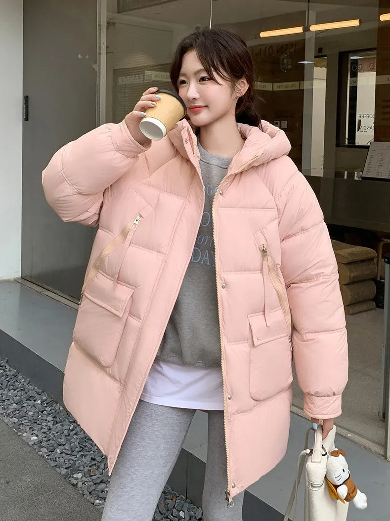Quilted Thigh-Length Puffer Jacket for Women - Waterproof and Stain-Resistant