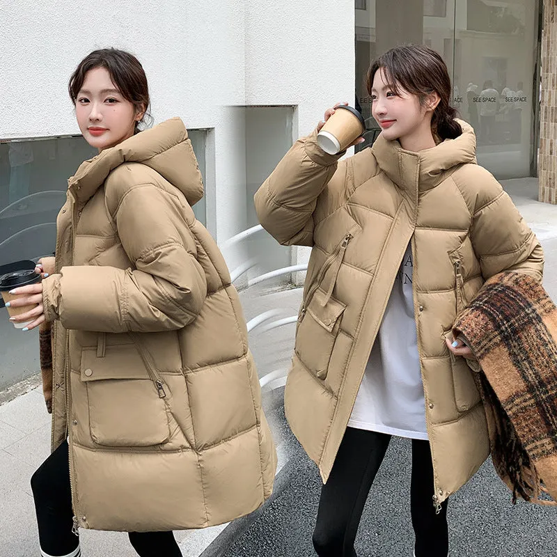 Quilted Thigh-Length Puffer Jacket for Women - Waterproof and Stain-Resistant