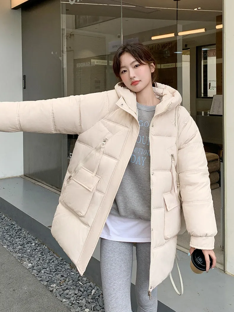 Quilted Thigh-Length Puffer Jacket for Women - Waterproof and Stain-Resistant