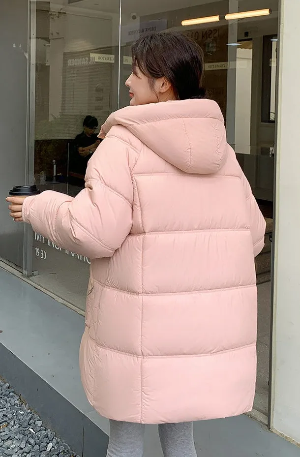 Quilted Thigh-Length Puffer Jacket for Women - Waterproof and Stain-Resistant