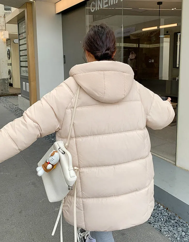 Quilted Thigh-Length Puffer Jacket for Women - Waterproof and Stain-Resistant