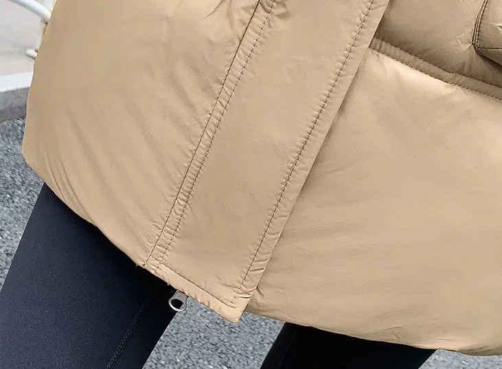 Quilted Thigh-Length Puffer Jacket for Women - Waterproof and Stain-Resistant