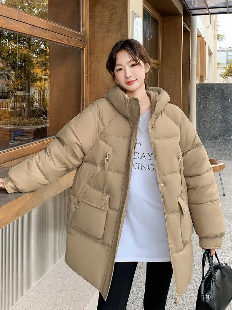 Quilted Thigh-Length Puffer Jacket for Women - Waterproof and Stain-Resistant