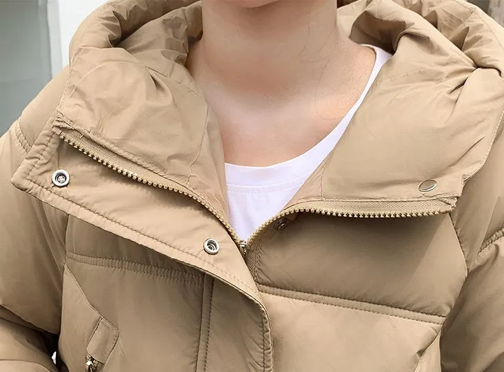 Quilted Thigh-Length Puffer Jacket for Women - Waterproof and Stain-Resistant