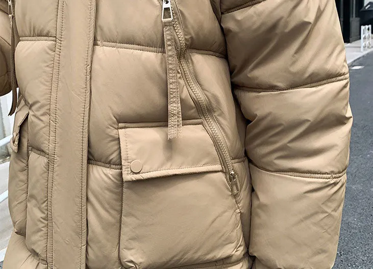 Quilted Thigh-Length Puffer Jacket for Women - Waterproof and Stain-Resistant