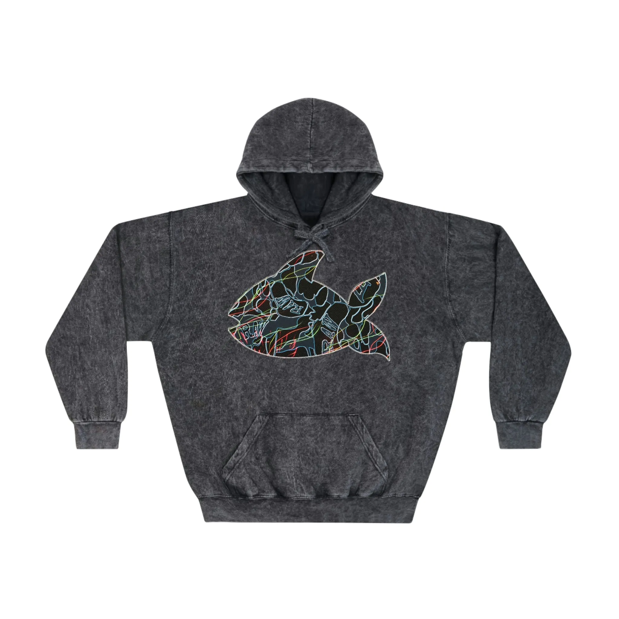 Raw Sushi "fish scale" Mineral Wash Hoodie blk