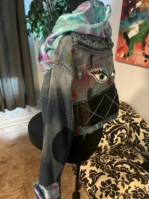 Recycled Jean Jacket, size L # 157