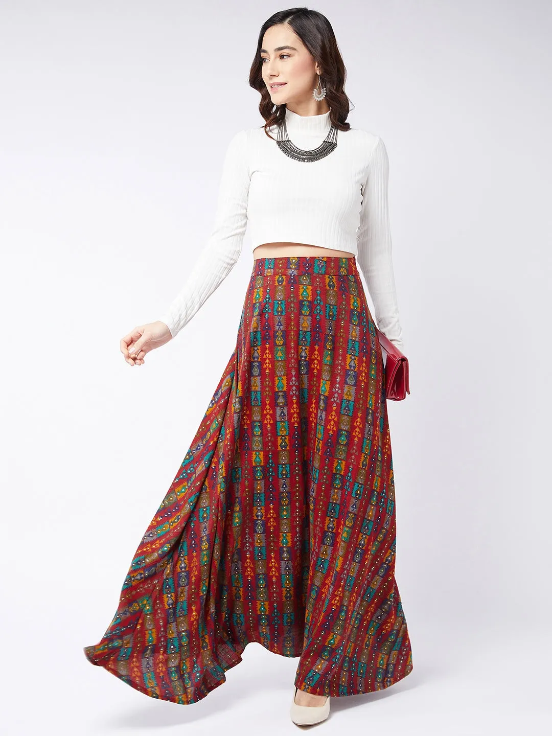 Red Abstract Printed Skirt