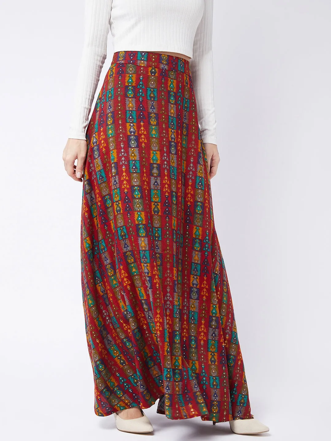 Red Abstract Printed Skirt