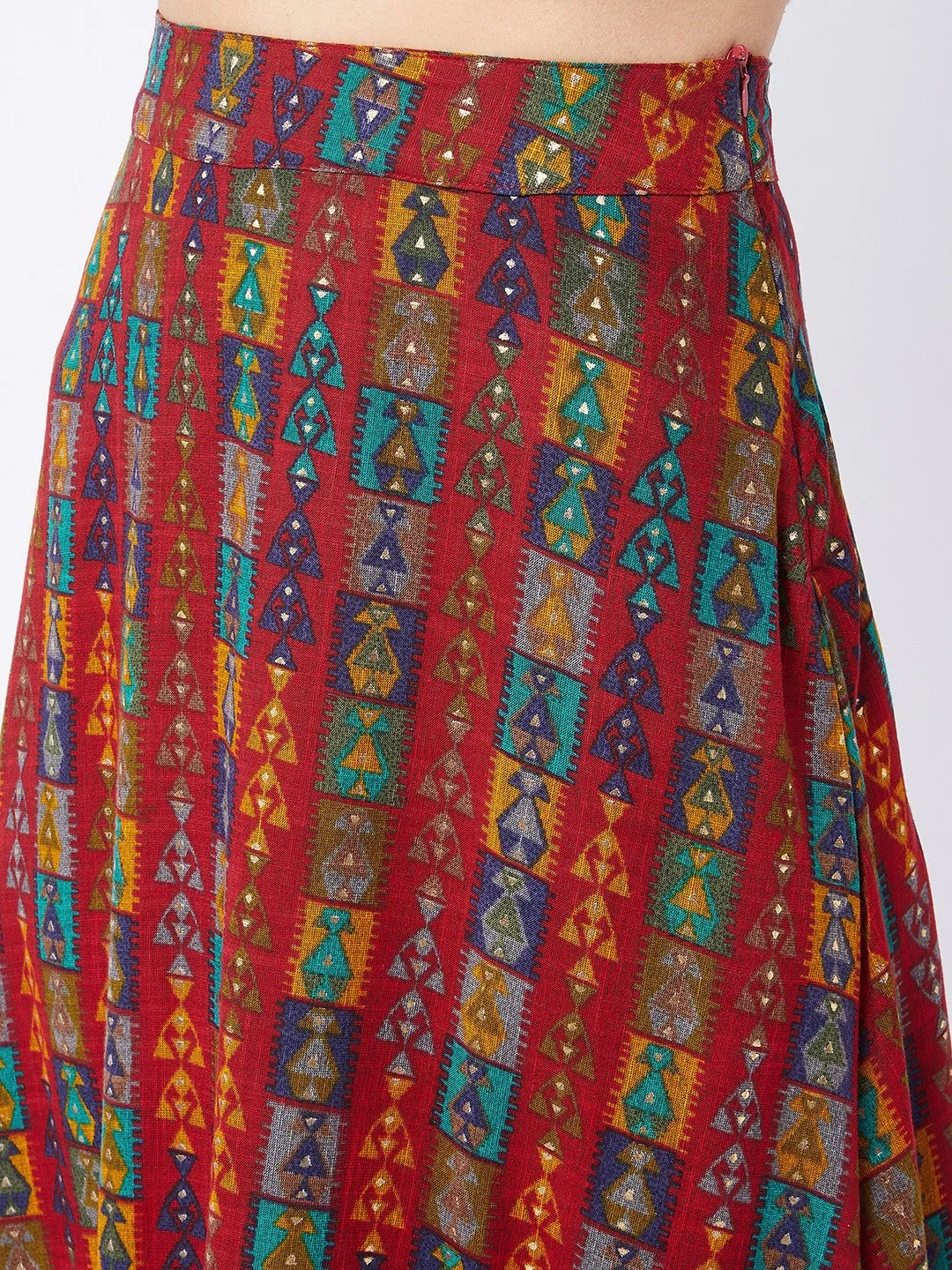Red Abstract Printed Skirt