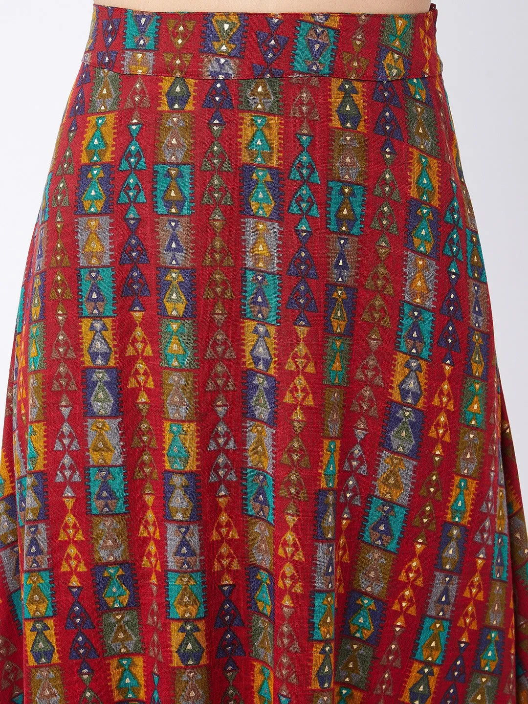 Red Abstract Printed Skirt