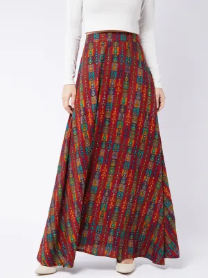 Red Abstract Printed Skirt