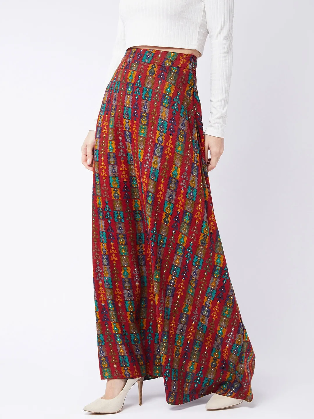 Red Abstract Printed Skirt