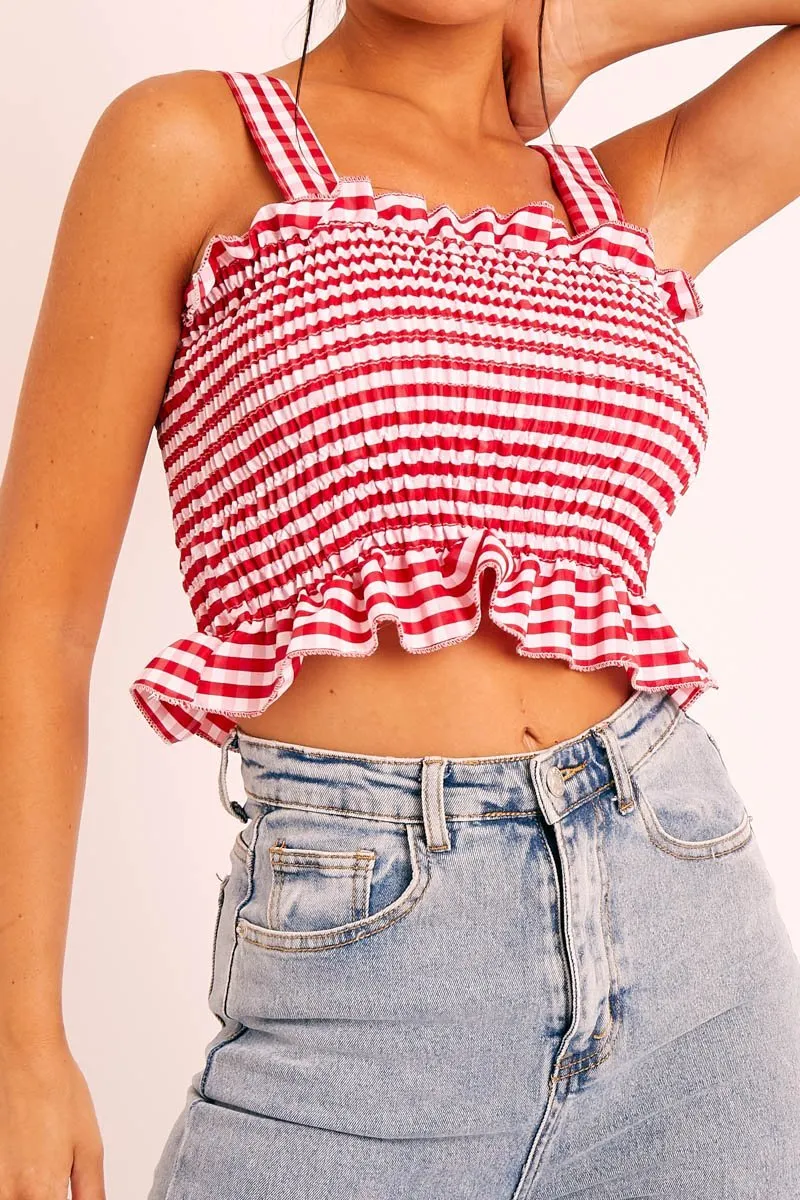 Red Gingham Shirred Crop Top - Eava