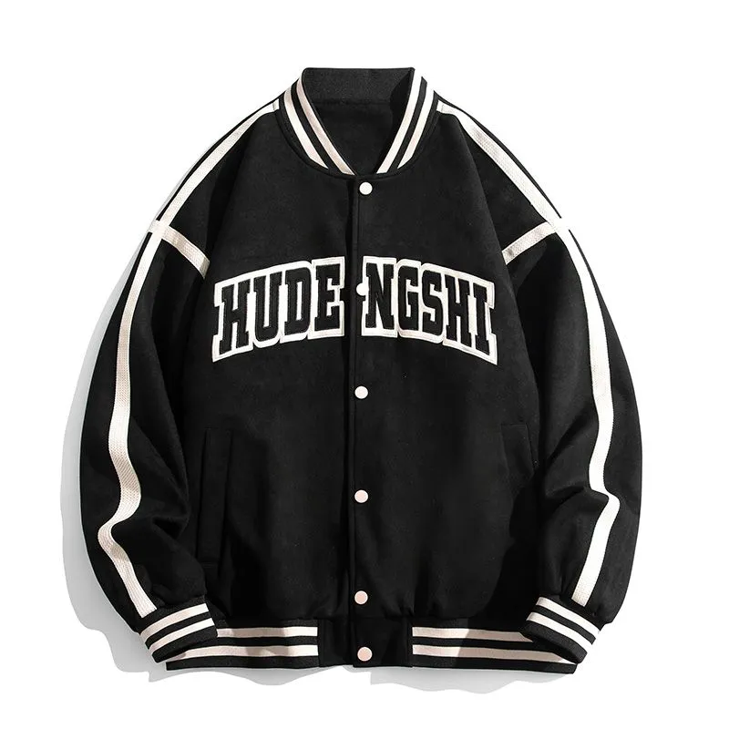 Relaxed-Fit Button-Up Men's Varsity Jacket Featuring Contrast Trim