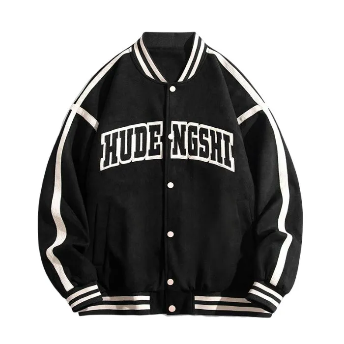 Relaxed-Fit Button-Up Men's Varsity Jacket Featuring Contrast Trim