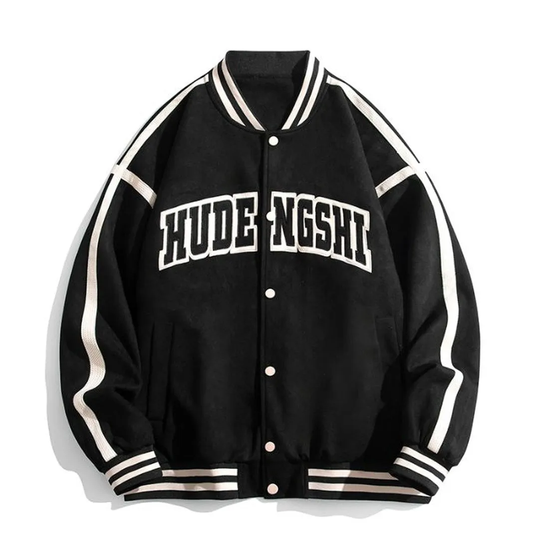 Relaxed-Fit Button-Up Men's Varsity Jacket Featuring Contrast Trim