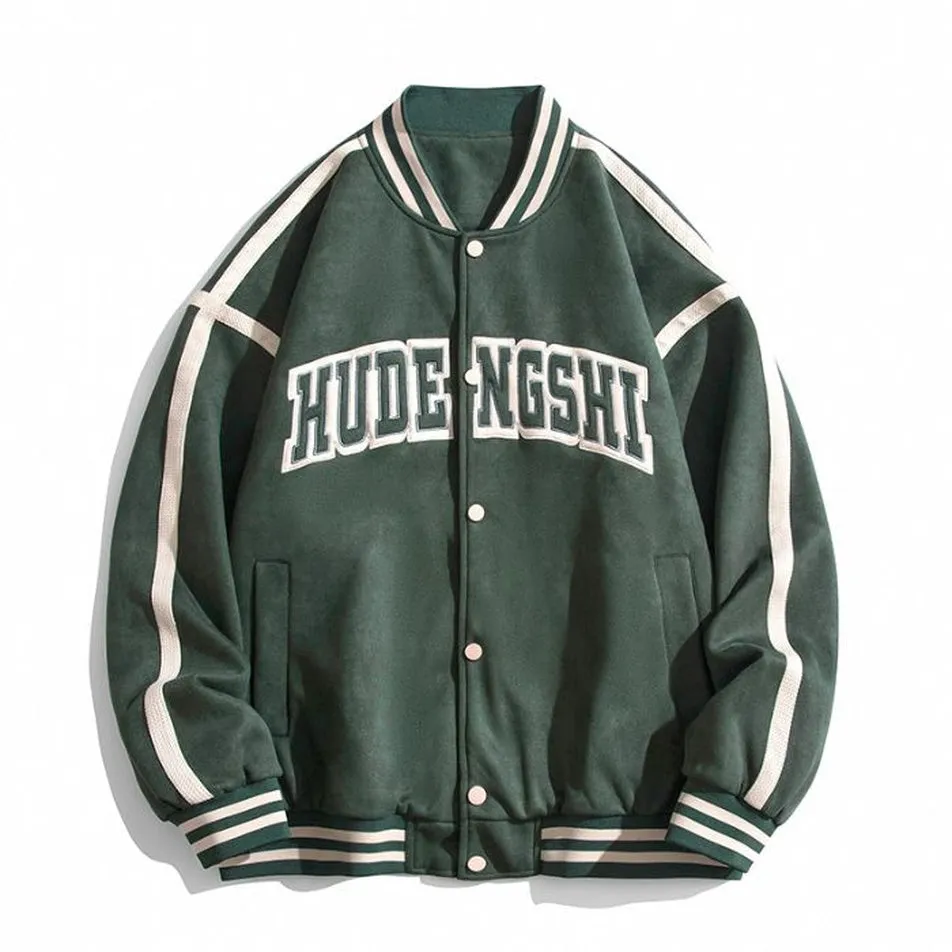 Relaxed-Fit Button-Up Men's Varsity Jacket Featuring Contrast Trim