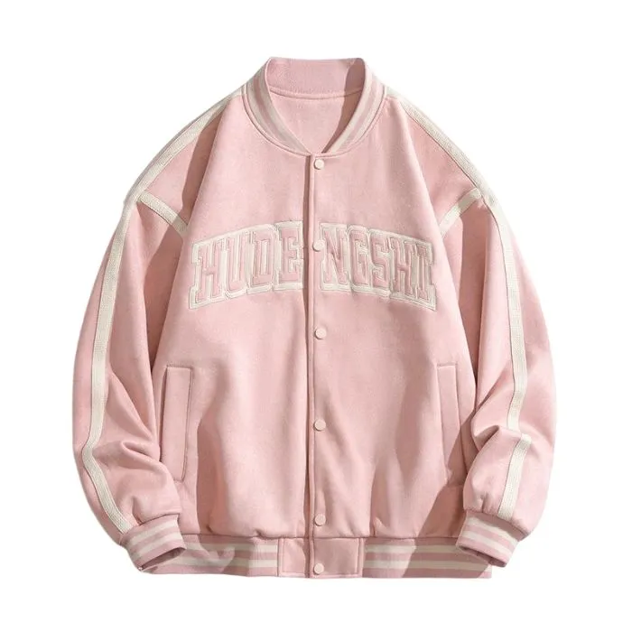 Relaxed-Fit Button-Up Men's Varsity Jacket Featuring Contrast Trim