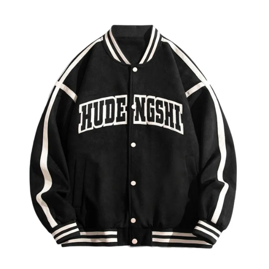 Relaxed-Fit Button-Up Men's Varsity Jacket Featuring Contrast Trim