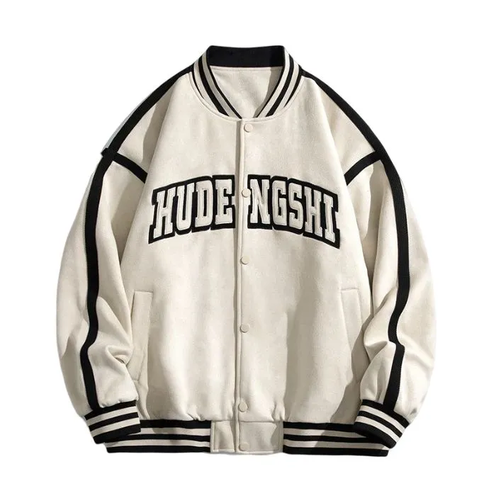 Relaxed-Fit Button-Up Men's Varsity Jacket Featuring Contrast Trim