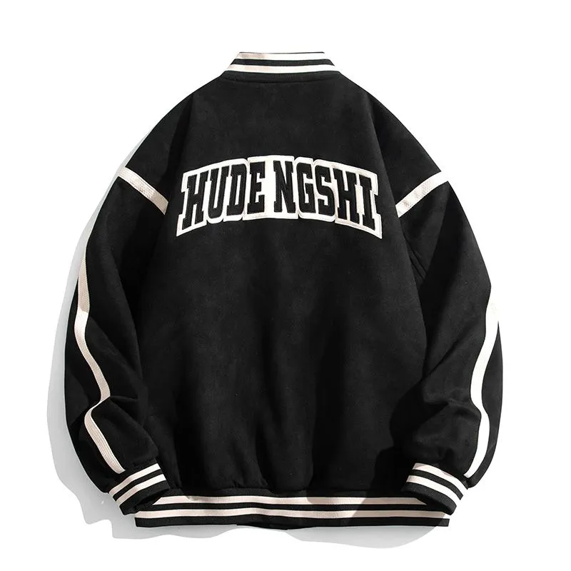 Relaxed-Fit Button-Up Men's Varsity Jacket Featuring Contrast Trim