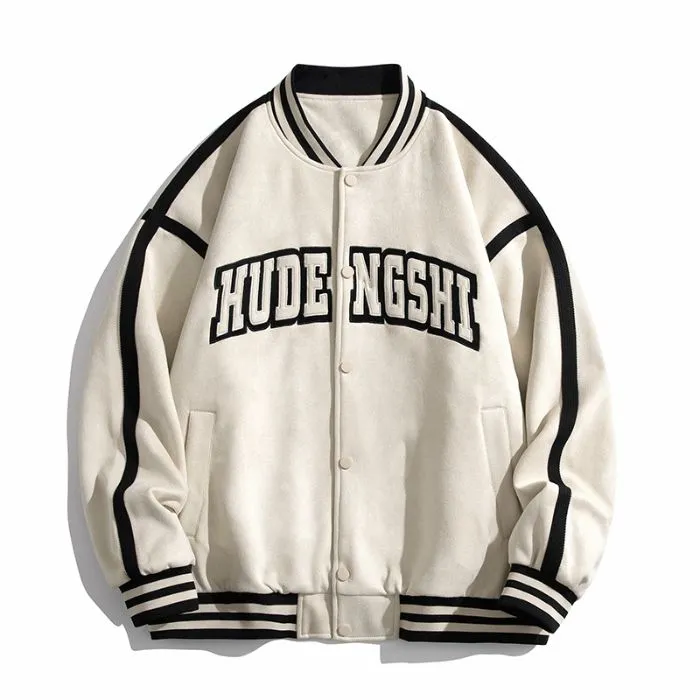 Relaxed-Fit Button-Up Men's Varsity Jacket Featuring Contrast Trim