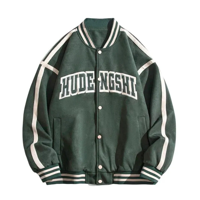 Relaxed-Fit Button-Up Men's Varsity Jacket Featuring Contrast Trim