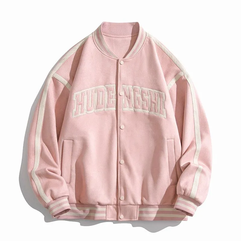 Relaxed-Fit Button-Up Men's Varsity Jacket Featuring Contrast Trim