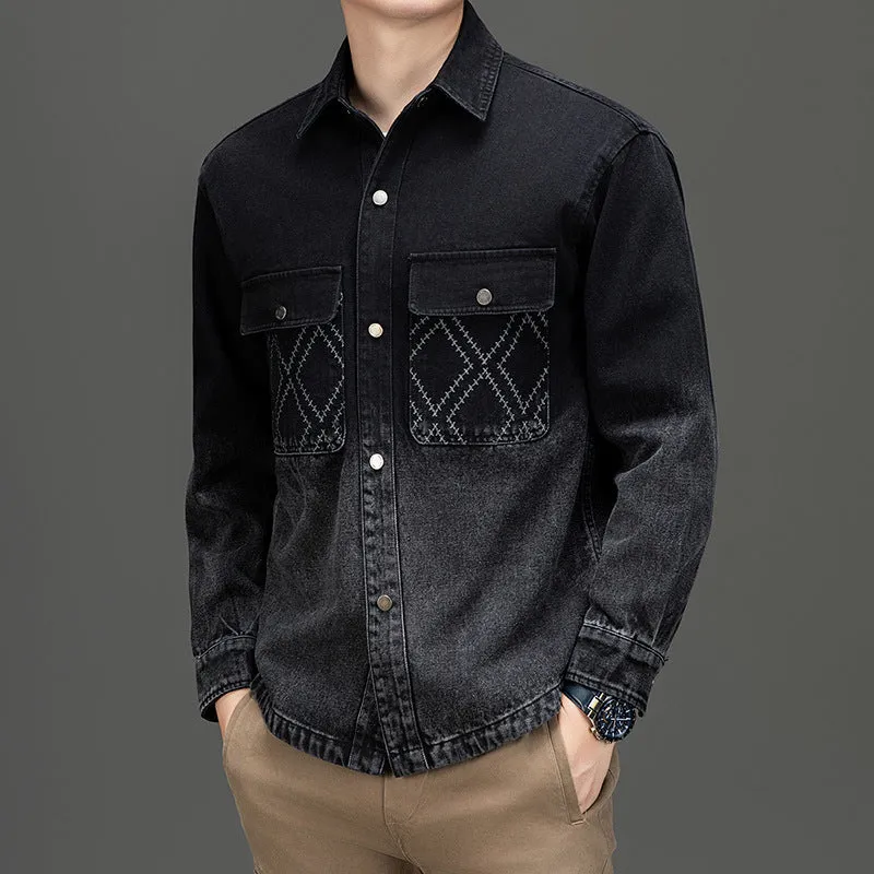 Relaxed-fit Button-up Trucker Jacket with Fashionable Gradient Colors