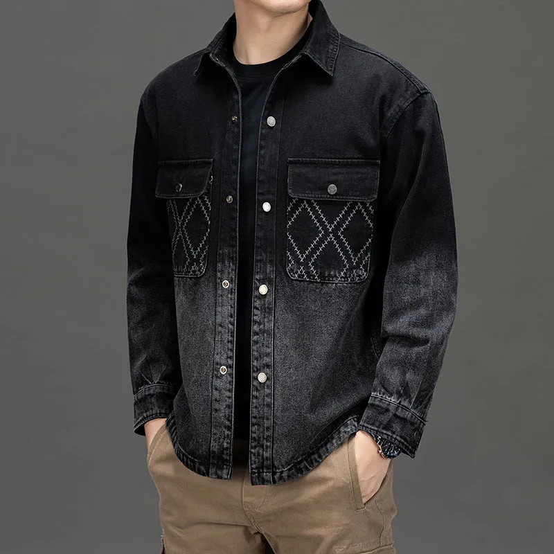 Relaxed-fit Button-up Trucker Jacket with Fashionable Gradient Colors