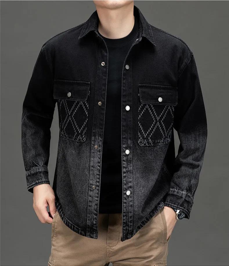 Relaxed-fit Button-up Trucker Jacket with Fashionable Gradient Colors