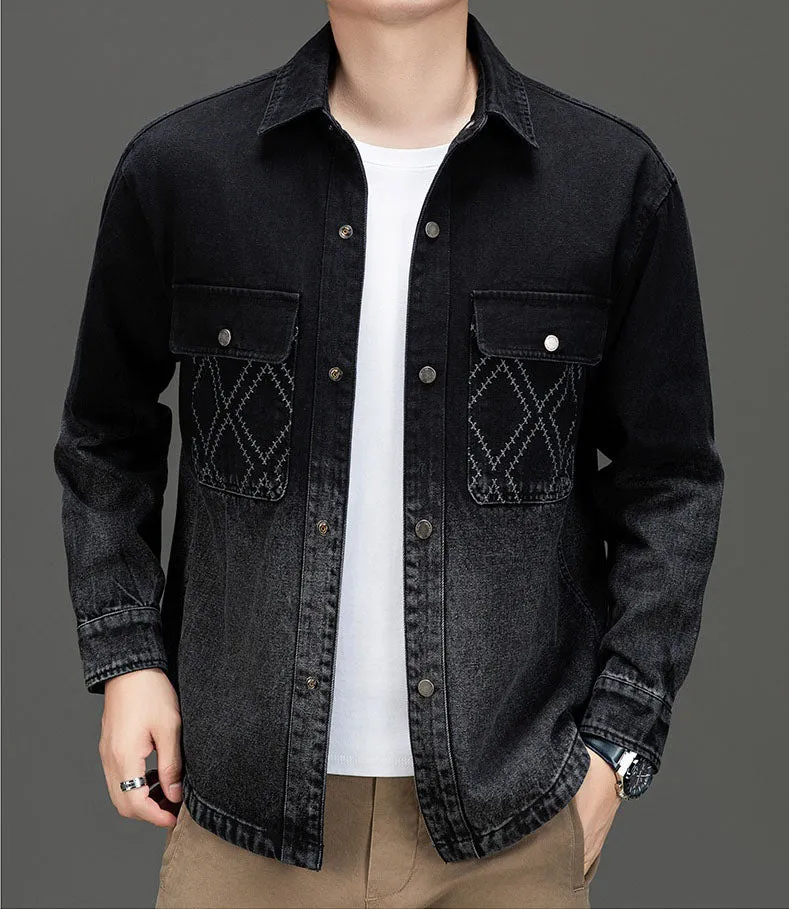 Relaxed-fit Button-up Trucker Jacket with Fashionable Gradient Colors