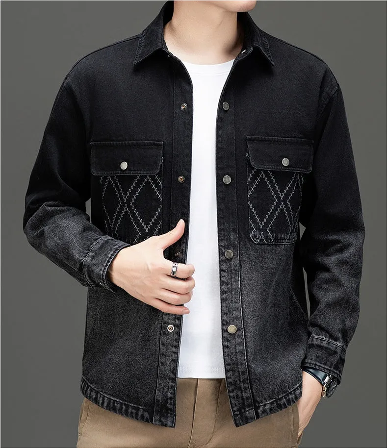 Relaxed-fit Button-up Trucker Jacket with Fashionable Gradient Colors