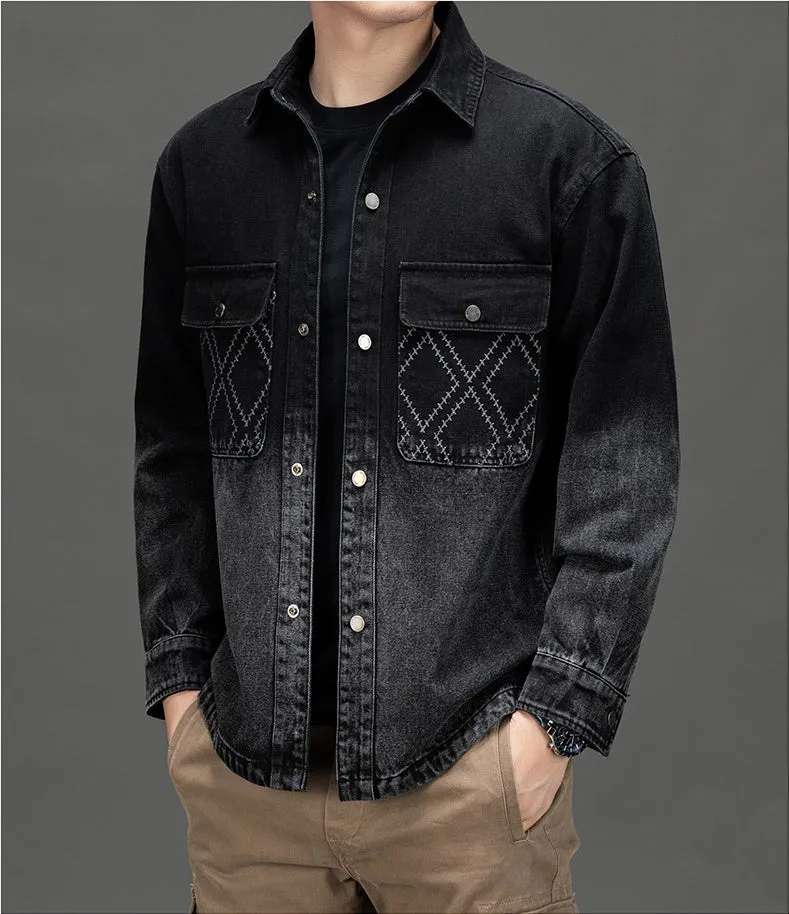 Relaxed-fit Button-up Trucker Jacket with Fashionable Gradient Colors