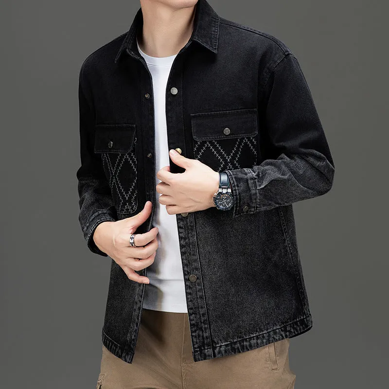 Relaxed-fit Button-up Trucker Jacket with Fashionable Gradient Colors