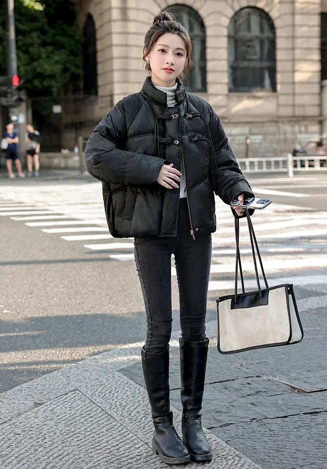 Relaxed-fit Padded Puffer Jacket for Women with Toggle Button