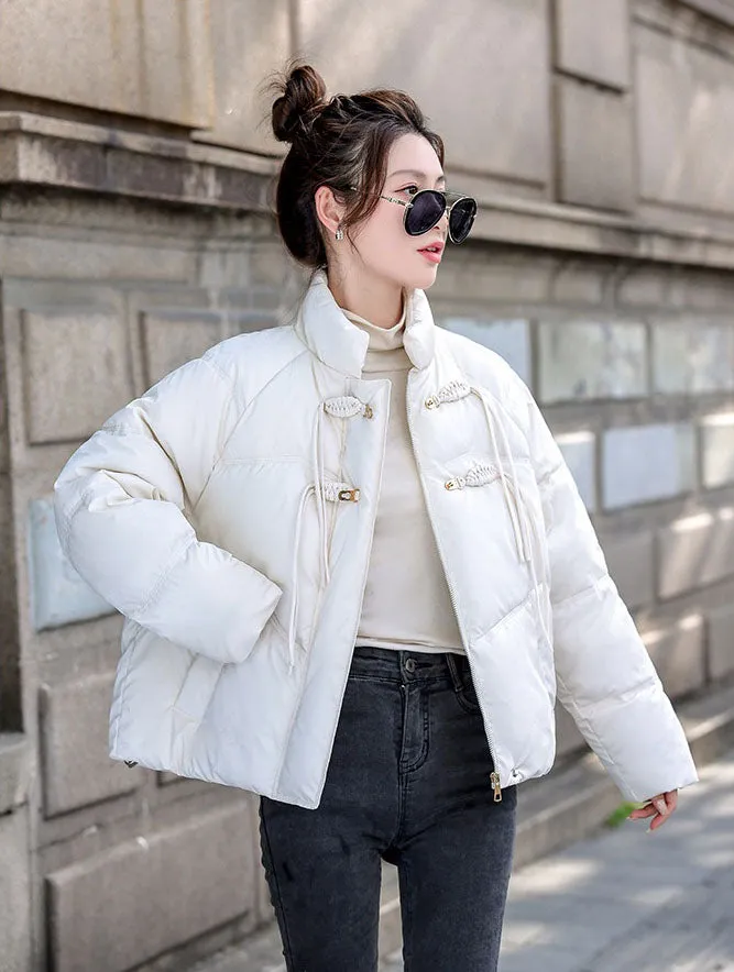 Relaxed-fit Padded Puffer Jacket for Women with Toggle Button