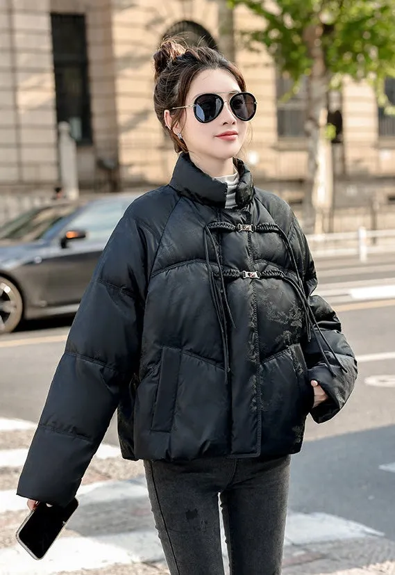 Relaxed-fit Padded Puffer Jacket for Women with Toggle Button