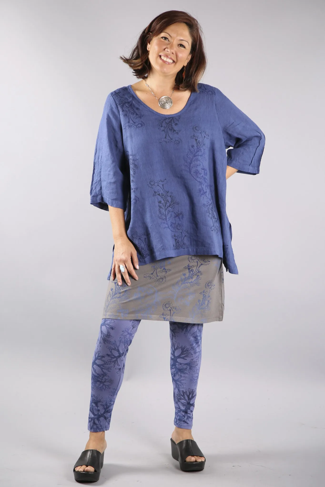 Relaxed Linen Top- Deep Blue Sea 2183-P