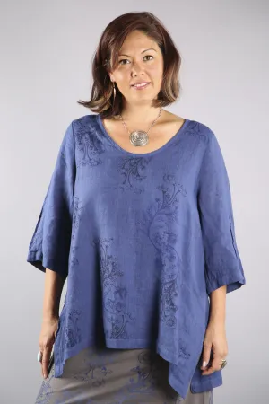 Relaxed Linen Top- Deep Blue Sea 2183-P