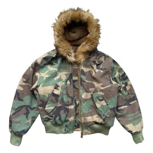 Reversible Camouflage Fur-Lined Bomber Jacket